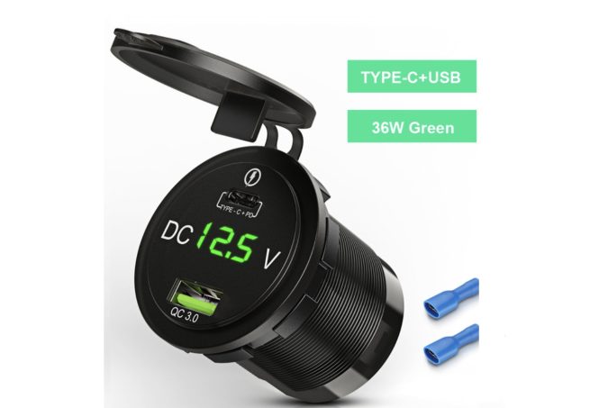 Autós Dual USB töltőaljzat, 12V-24V gyorstöltés, 4,2A, LED voltmérővel