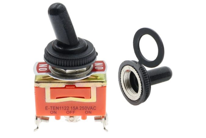  12mm-es billenő kapcsoló, 15A, 250V, AC, 3 PIN + védő szilikon