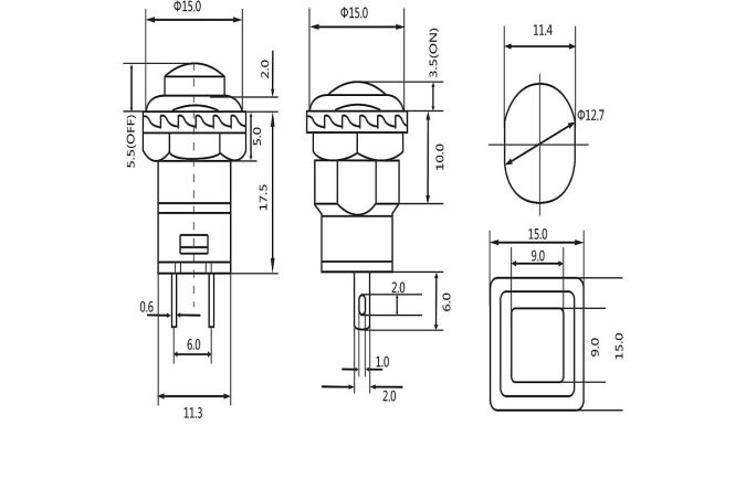 Önzáró/pillanatnyi nyomógombos kapcsoló KI-BE KÉK
