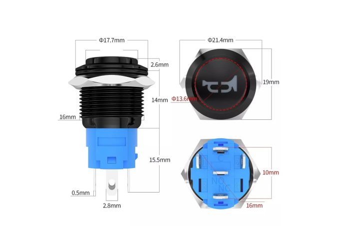DaierTek 12V 16mm pillanatnyi duda kapcsoló elektromos golfkocsikhoz, motorkerékpárokhoz, hajókhoz.